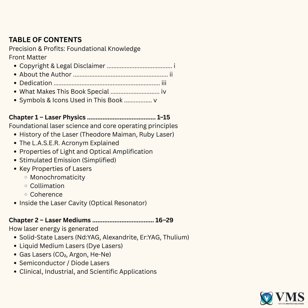 Lasers: Master the Science, Own the Treatment, “This eBook will challenge what you think you already know.” VMS (Ventura Medtech Solutions) Online Store for Content and Products