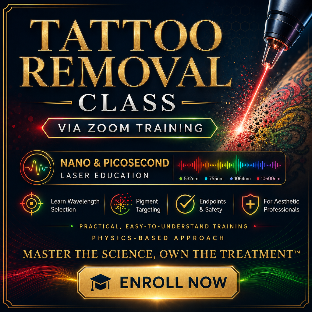 Learn tattoo removal laser training via Zoom. Master nano and picosecond lasers, wavelength selection, pigment targeting, endpoints, and laser safety. VMS (Ventura Medtech Solutions) Online Store for Content and Products