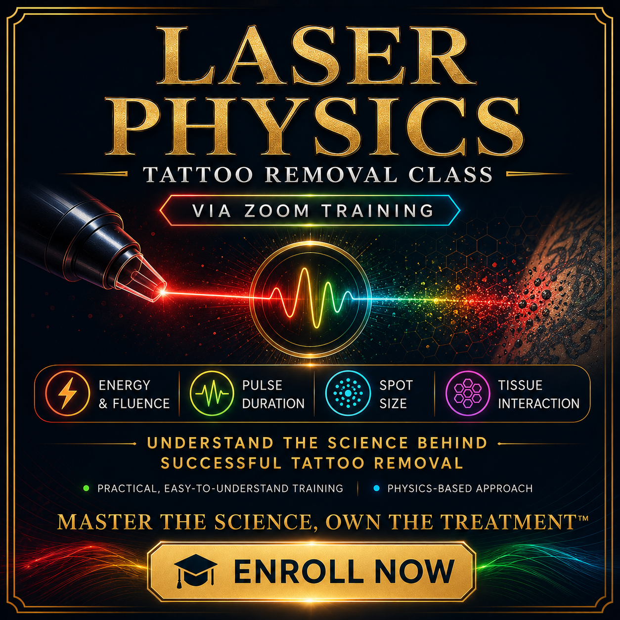 Learn tattoo removal laser training via Zoom. Master nano and picosecond lasers, wavelength selection, pigment targeting, endpoints, and laser safety. VMS (Ventura Medtech Solutions) Online Store for Content and Products