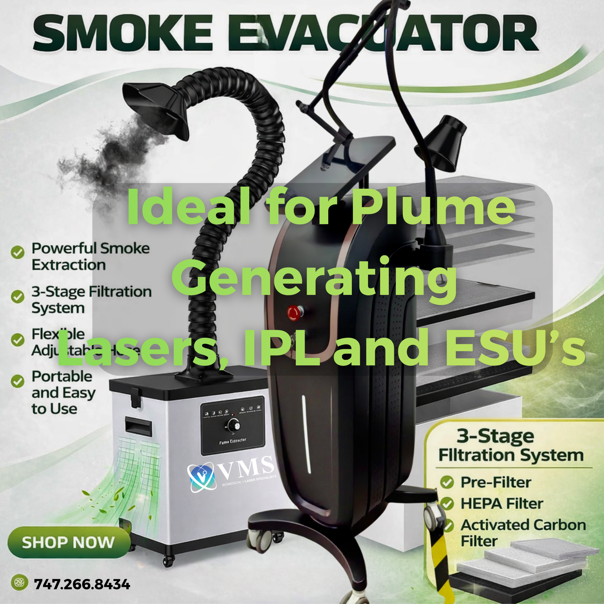 Smoke Evacuator for Laser and Laser Generated Airborne Contaminants VMS (Ventura Medtech Solutions) Online Store for Content and Products
